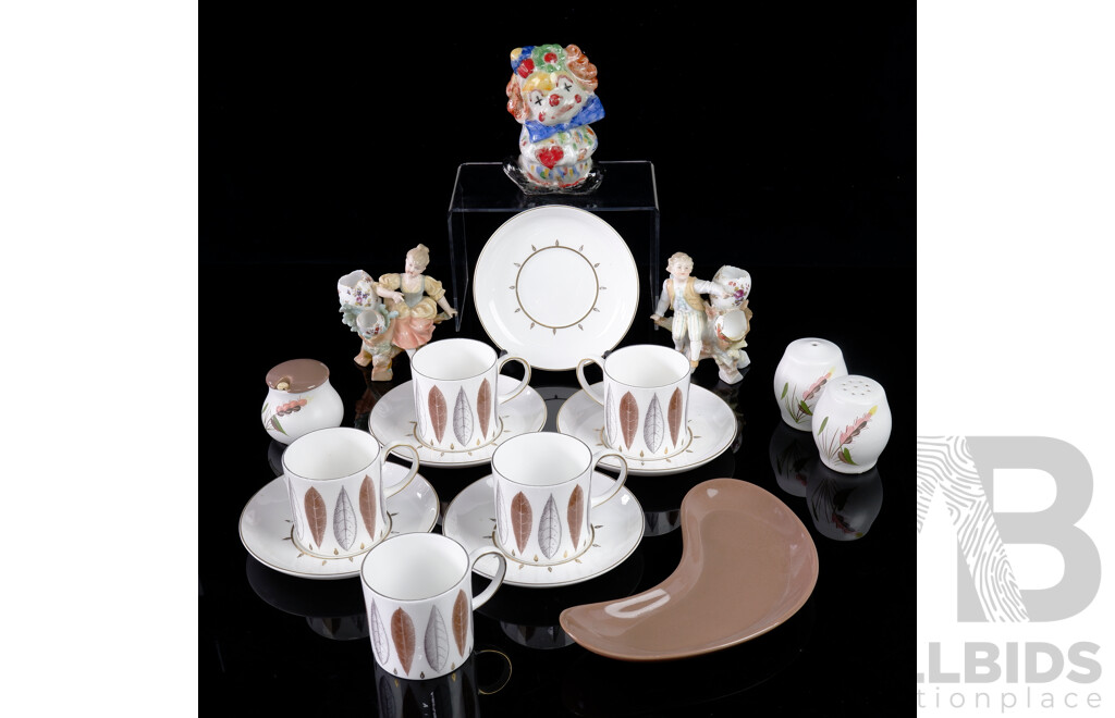 Five Retro Susie Cooper Hyde Park Pattern Bone China Demitasse Duos, Denby Condiment Set, Pair of Continental Porcelain Vases and More