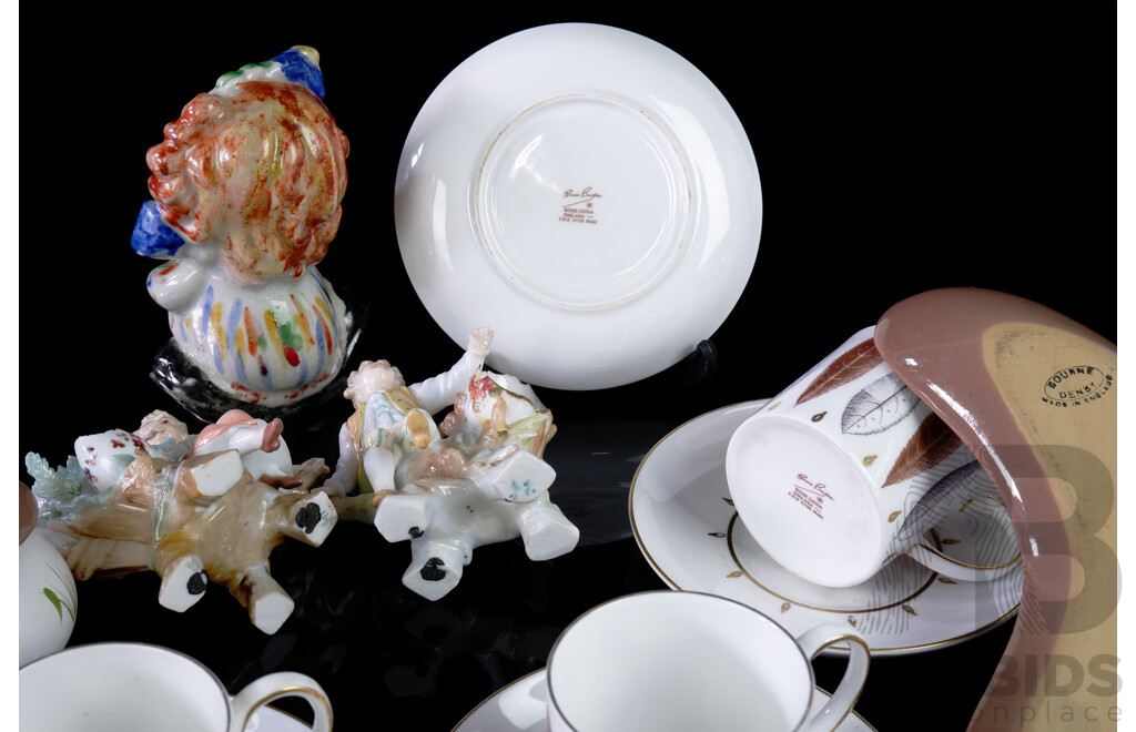 Five Retro Susie Cooper Hyde Park Pattern Bone China Demitasse Duos, Denby Condiment Set, Pair of Continental Porcelain Vases and More