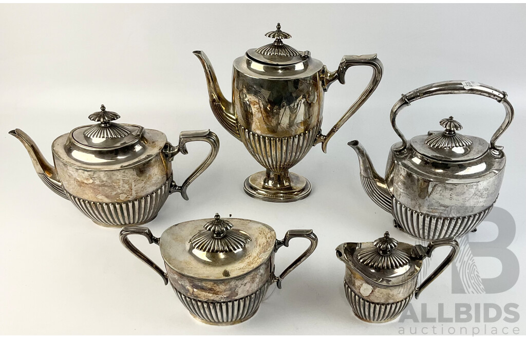 Vintage Walker and Hall Sheffield Tea Set With Ribbed Detail Including Three Teapots and More