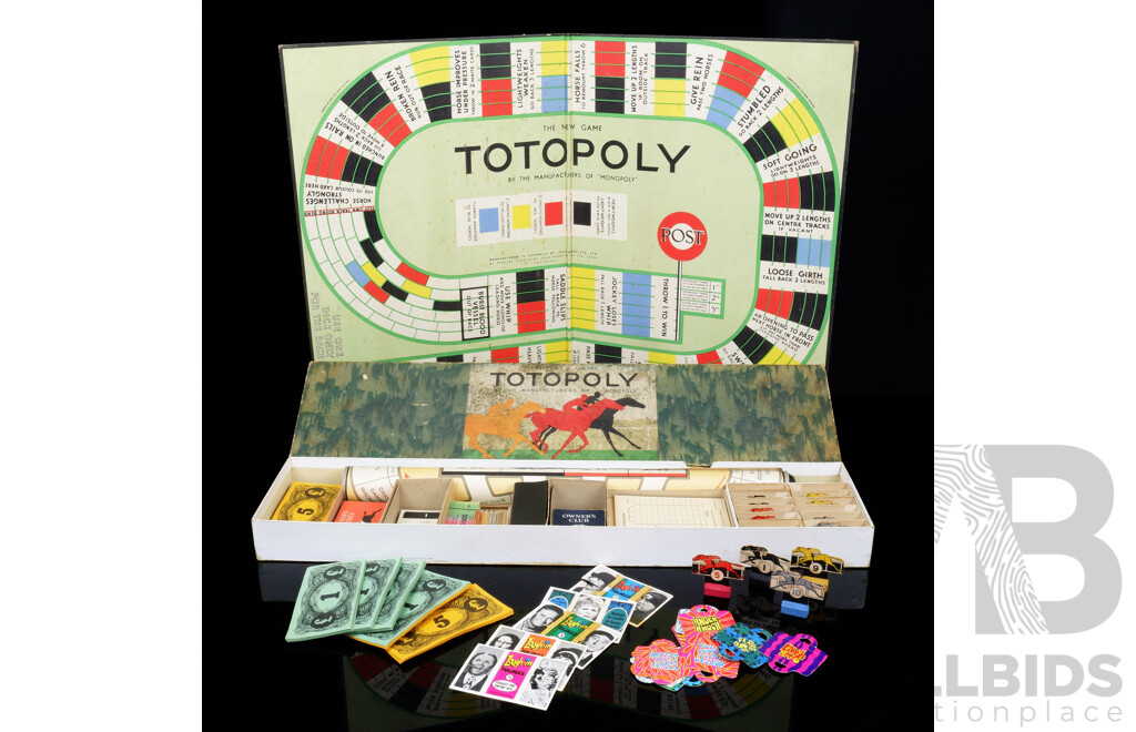 Antique 1938 Totopoly Board Game with Pieces, Boards, Cards and Instructions