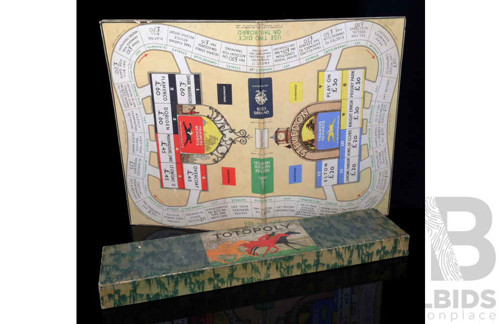 Antique 1938 Totopoly Board Game with Pieces, Boards, Cards and Instructions