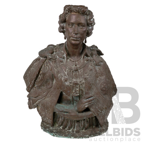 Sir Charles Wheeler KCVO CBE PRA (1892-1974) Her Majesty the Queen (Elizabeth II) Bust 1962, Bronze, Height 87.5cm