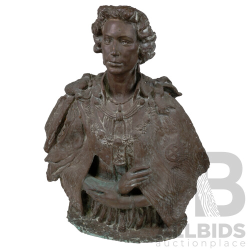 Sir Charles Wheeler KCVO CBE PRA (1892-1974) Her Majesty the Queen (Elizabeth II) Bust 1962, Bronze, Height 87.5cm