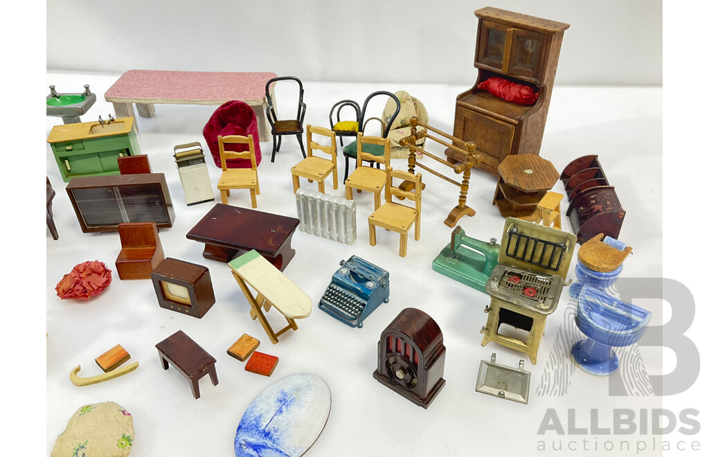 Selection of Vintage Doll House Furniture Made From Timber and Metal