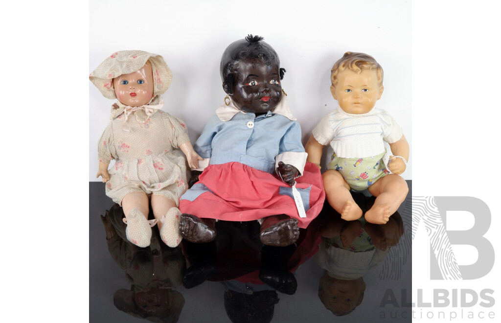 Collection of Three Antique Dolls Including German Made Doll