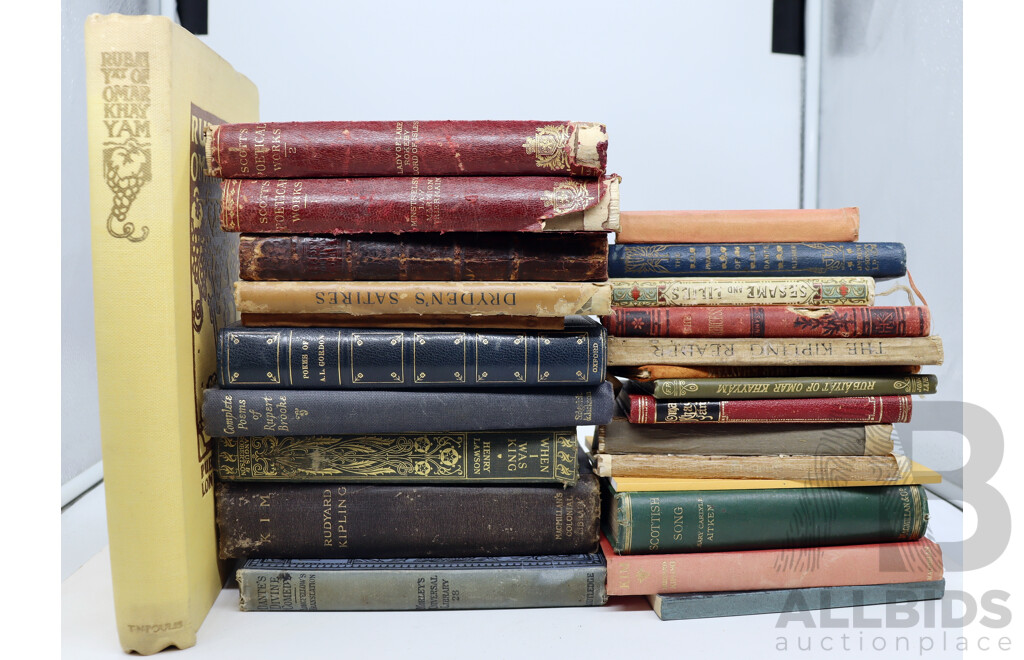 Collection Antique & Vintage Books, Mostly Poerty & Literature Including Three Omar Khayyam Titles and More