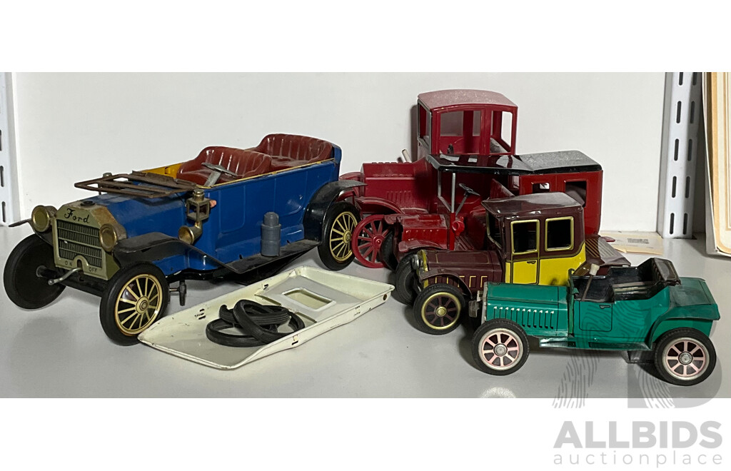 Collection of Five Vintage Roaster Cars Includes Japanese Tin Plate Cars