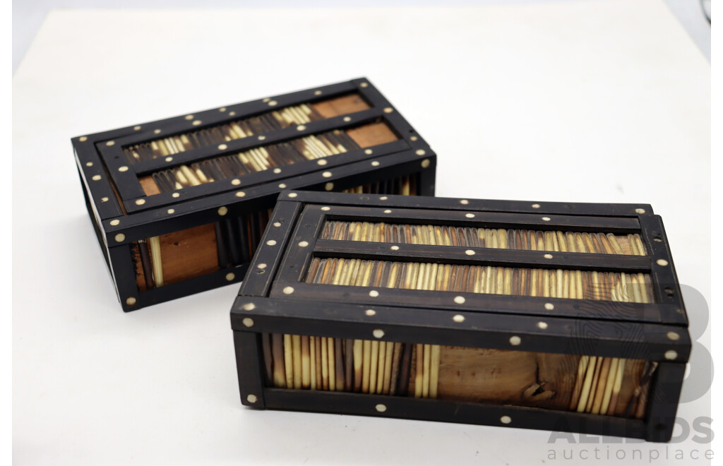 Collection Three Vintage Anglo Ceylonese Ebony and Porcupine Quill Boxes with Slide Top Lids, Losses