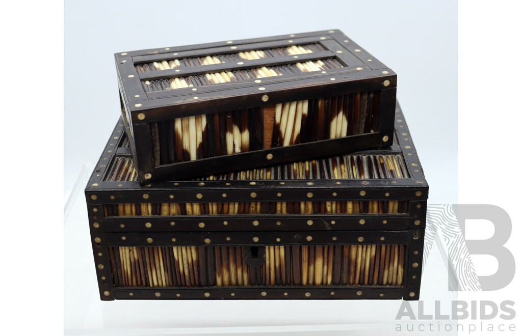 Collection Two Vintage Anglo Ceylonese Ebony and Porcupine Quill Boxes, Losses