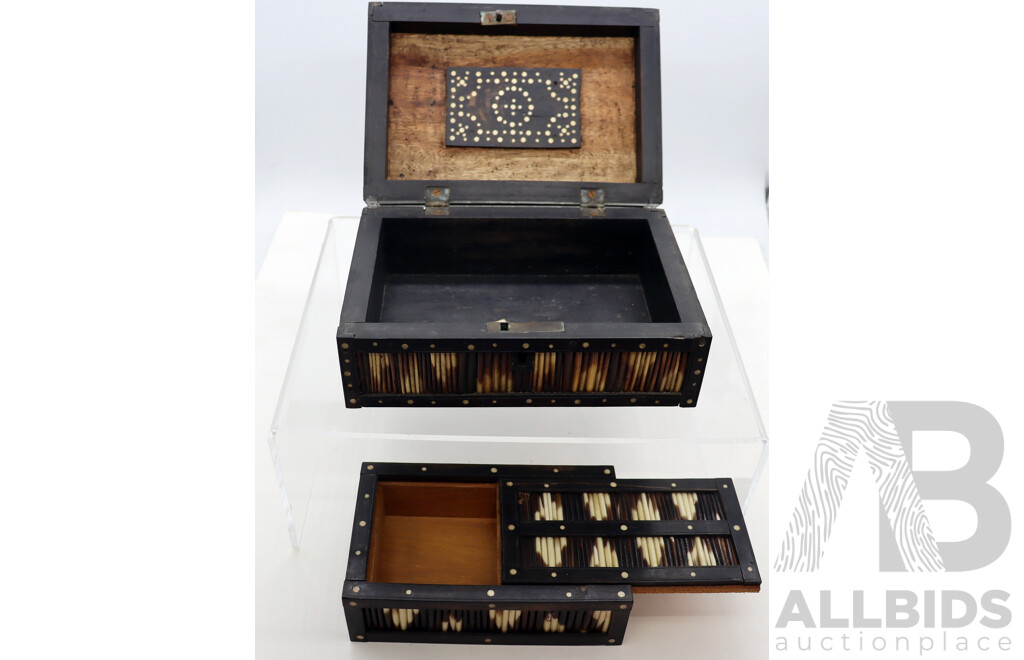 Collection Two Vintage Anglo Ceylonese Ebony and Porcupine Quill Boxes, Losses