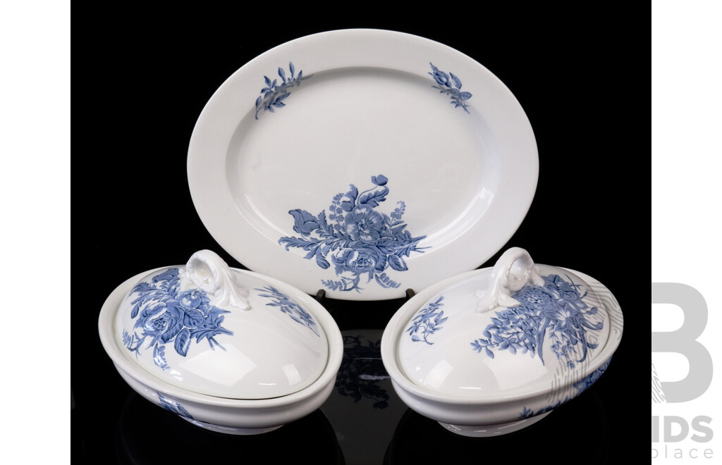 Five Peices of Antique Royal Worcester Serving Ware Includes Large Platter and Two Lidded Bowls