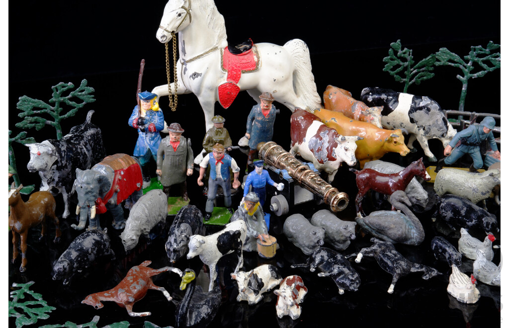 Vintage Collection of Small Cast Metal Farm Animals, Figures and More