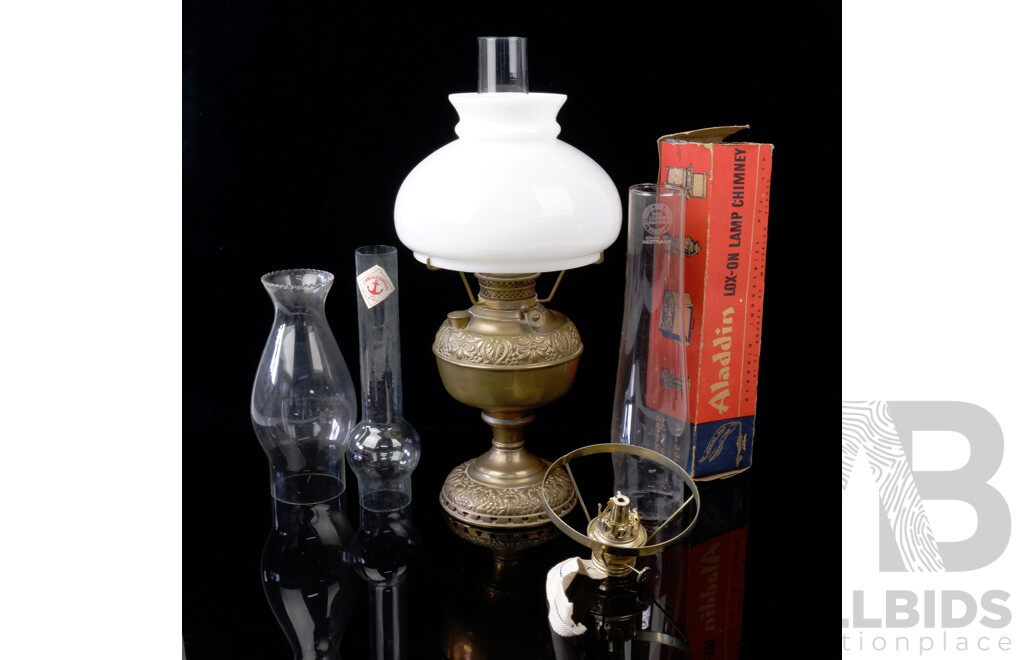 Antique 1800s Brass New Juno No. 1 Kerosene Round Wick Oil Lamp Includes Spare Chimney Parts