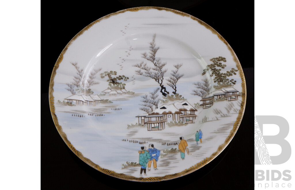 Vintage Japanese Dinner Set in Snow Scenes and Signed on Base