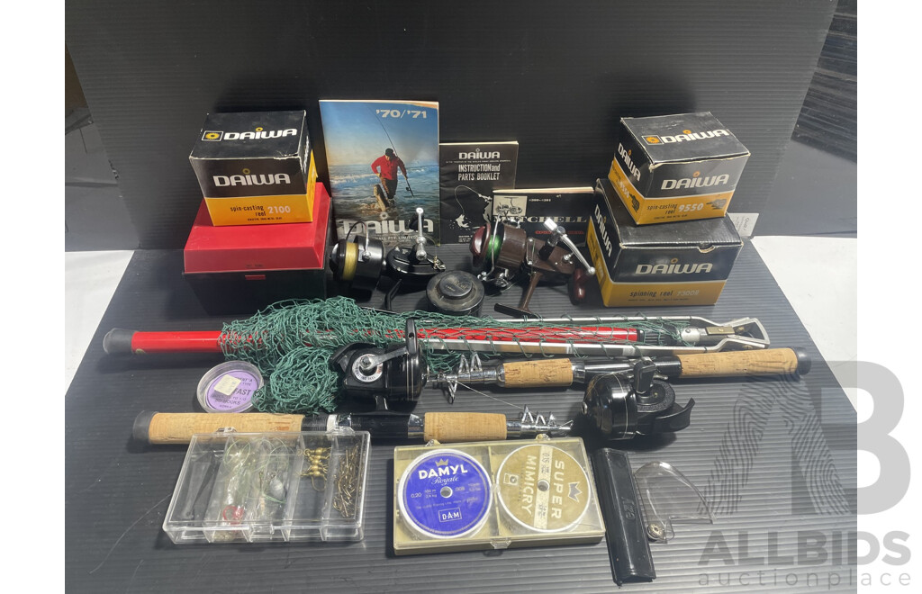 Collection of Fishing Gear Includes Daiwa and Mitchell Reels, HH Telescopic Rods and More