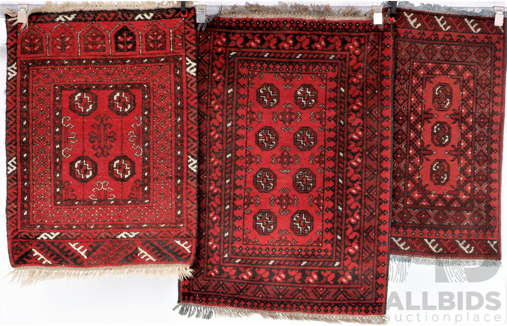 Three Vintage Hand Knotted Afghan Wool Rugs