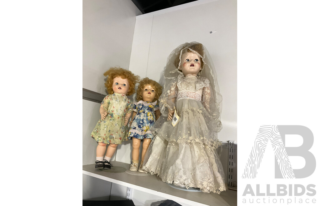 Three Vintage English Dolls Includes Large Pedigree English Bride Doll