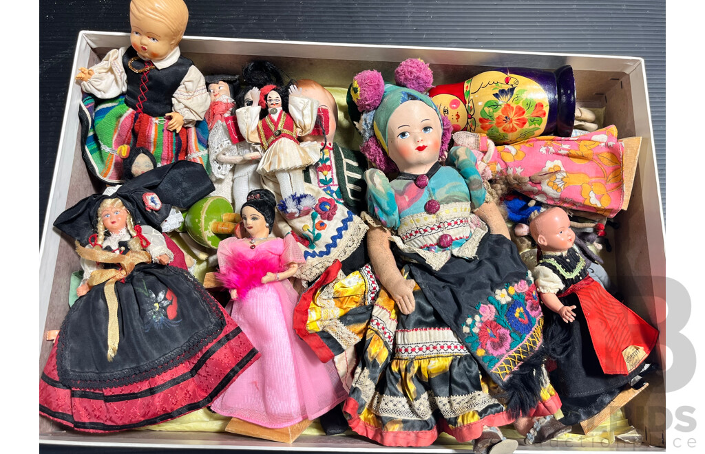 Collection of Vintage World Dolls Includes Germany, Spain, Europe, Set of Russian Nesting Babushka Dolls and More