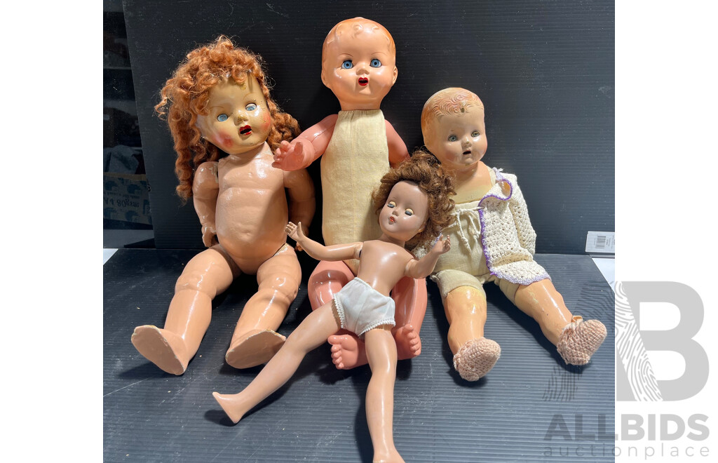 Collection of Four Vintage Dolls Includes Baby Dolls