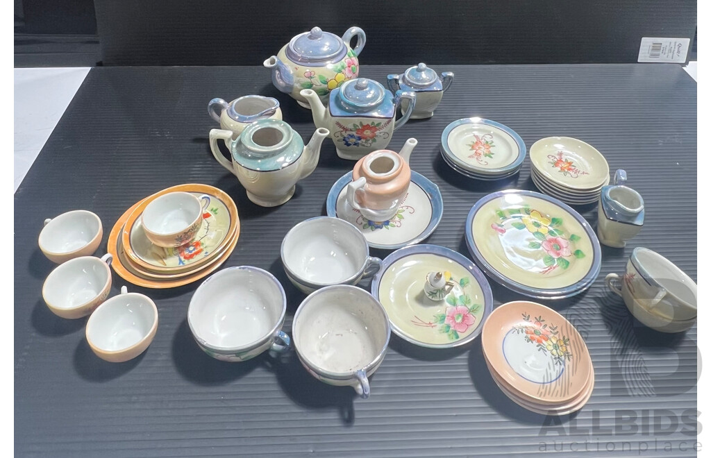 Collection of Vintage Japanese Ceramic Childs and Dolls Tea Set Items Includes Teapot, Cups, Plates and More