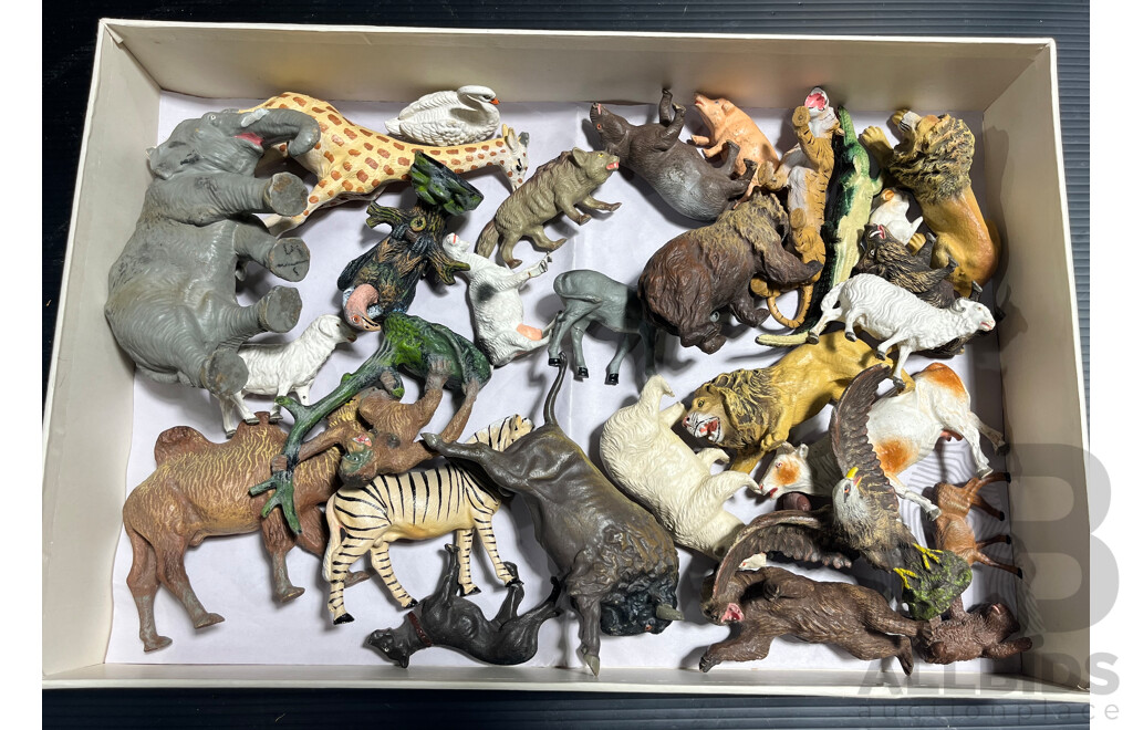 Collection of Vintage Austrian Hard Plastic Painted Animals Includes Exotic Animals, Farm Animals and More