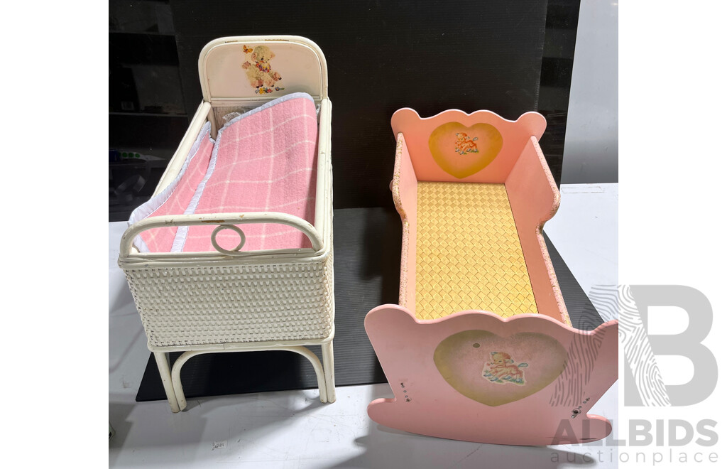 Two Vintage Dolls Beds for Large Dolls Includes Bedding Items