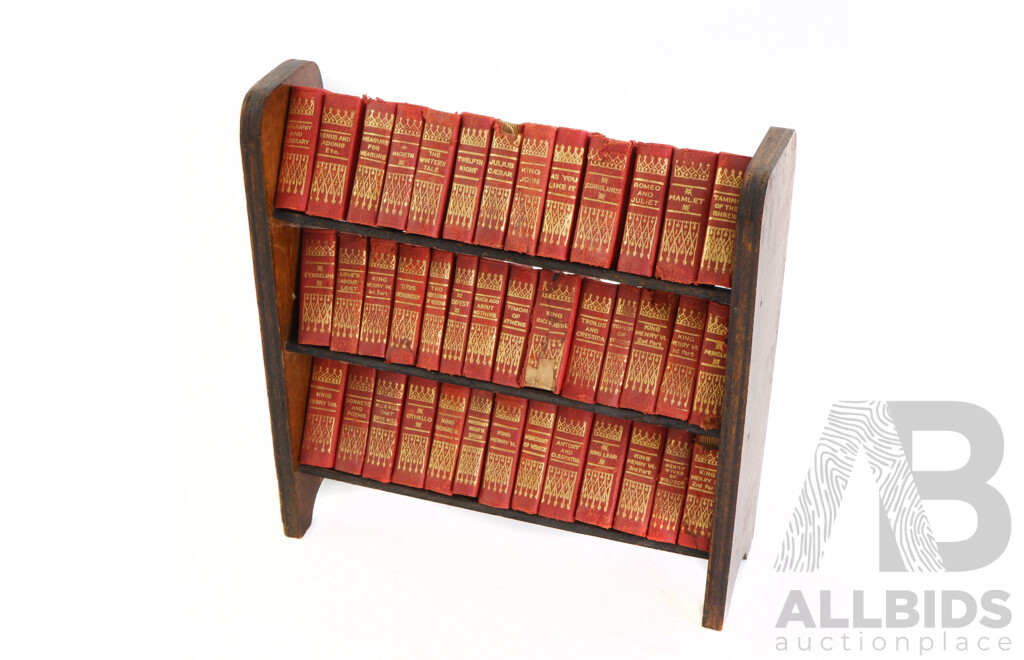 Miniature Book Shelf with Forty Volume Complete Set of the Works of William Shakespeare by Allied Newspapers Ltd London
