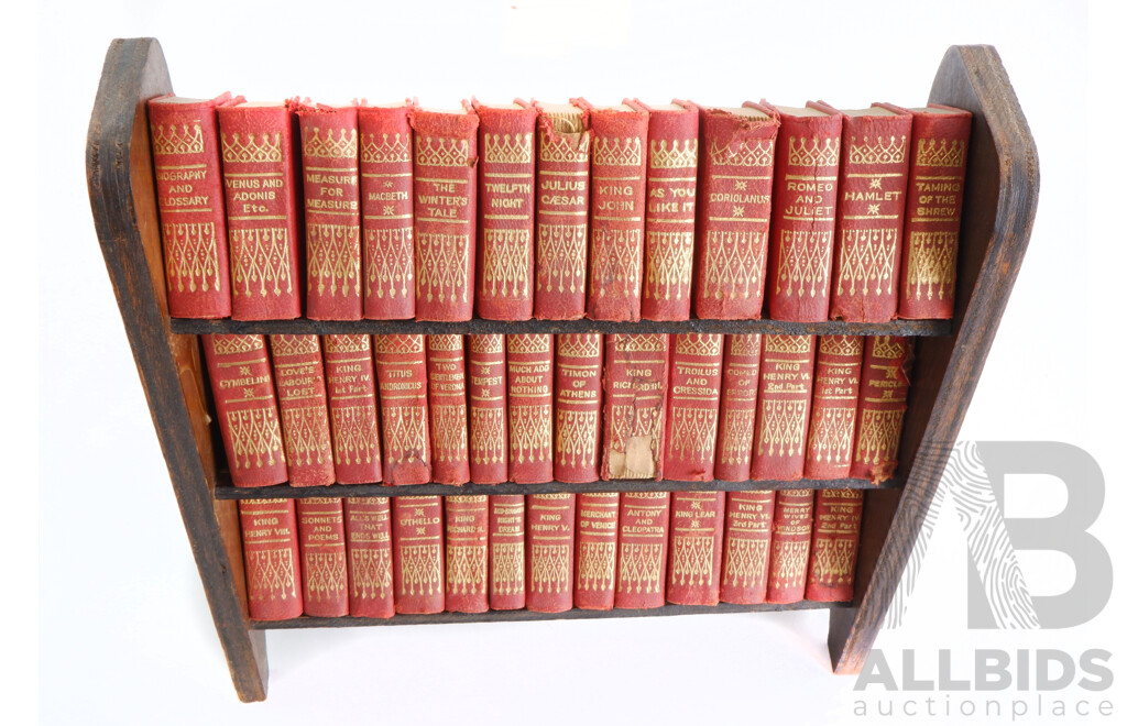 Miniature Book Shelf with Forty Volume Complete Set of the Works of William Shakespeare by Allied Newspapers Ltd London
