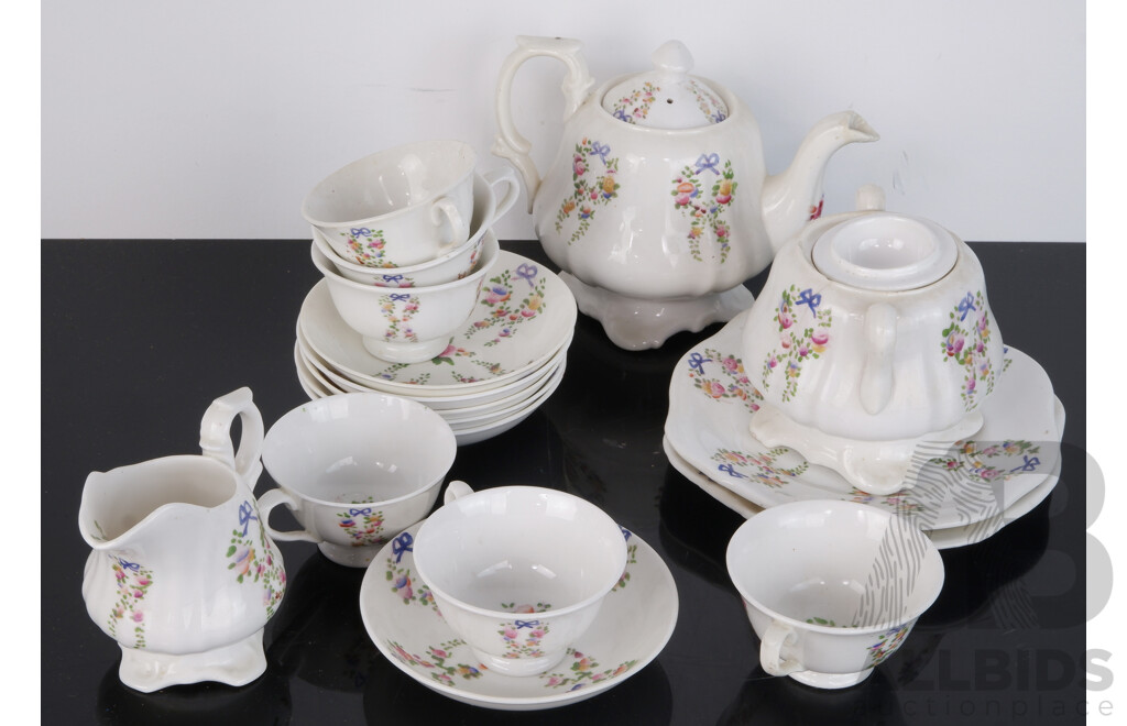 Vintage English Staffordshire Childs Tea Set, Stamped GFB to Base in Knot