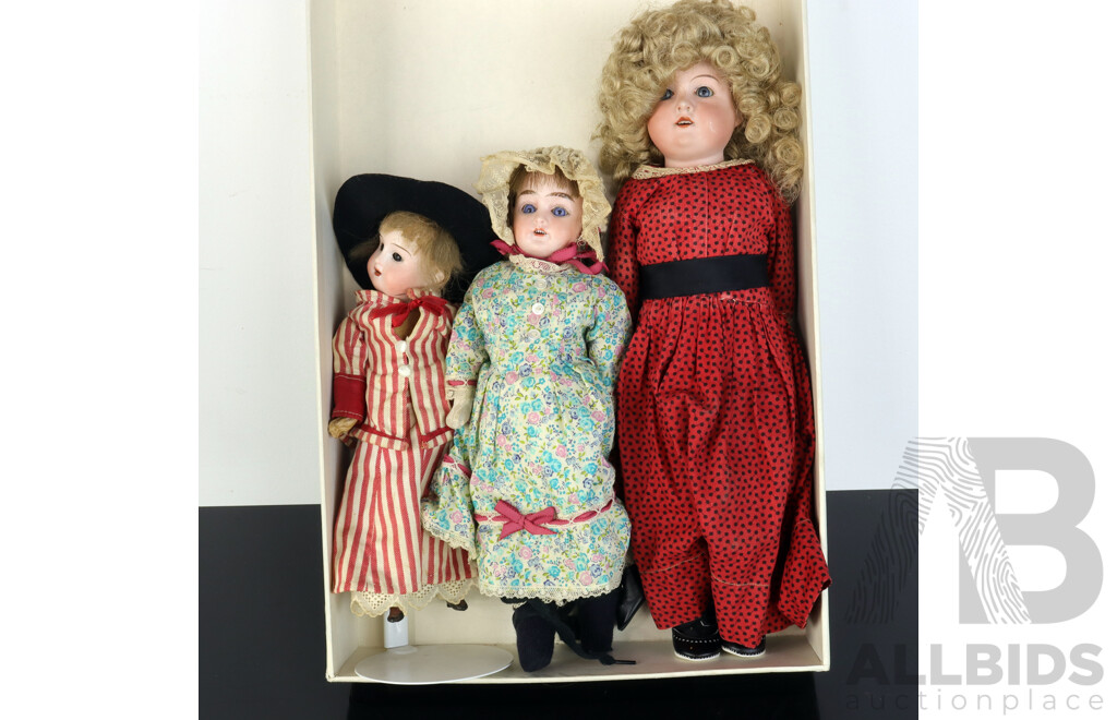 Three German and French Antique Porcelain Dolls Includes German Armand Marseille Doll