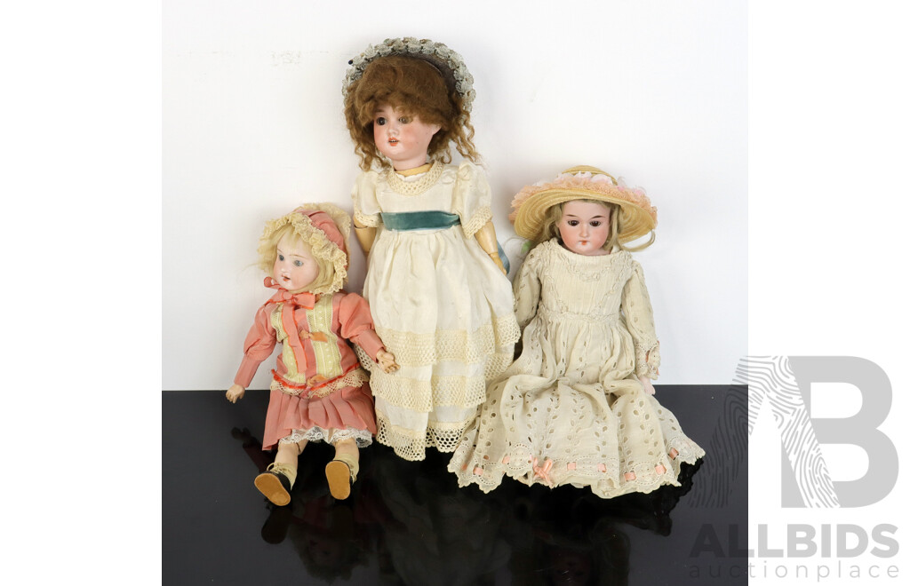 Three German Antique Porcelain Dolls Includes Schoenau and Hoffmeister Doll