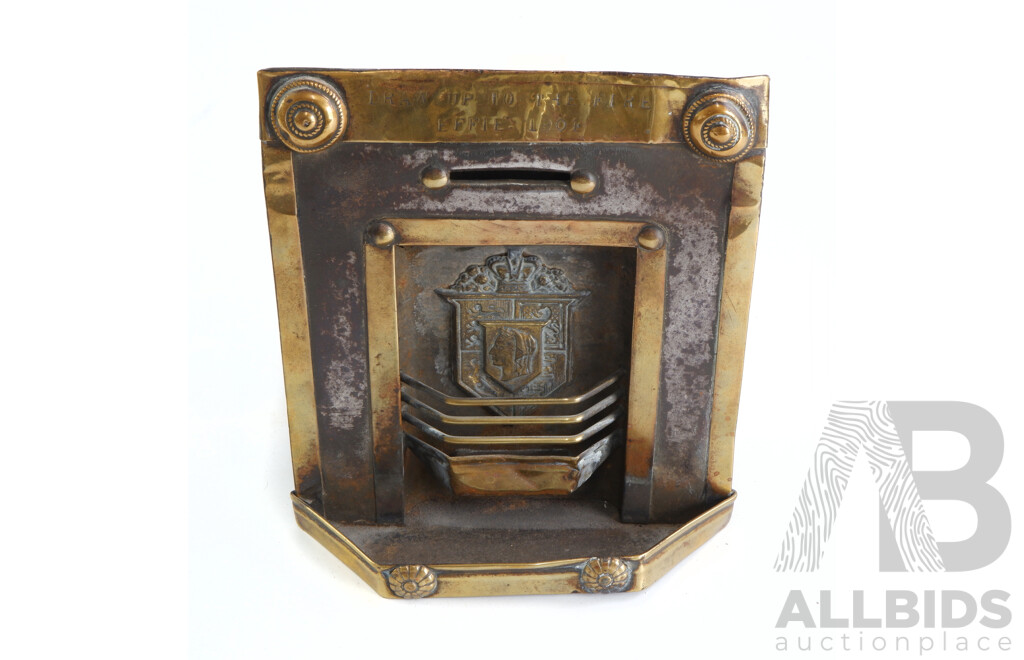 Interesting Antique Money Box in Dolls HOuse Fireplace Form, Dolls House Cast Iron Fireplace Surround as Well as Collection Dols House Brass Trivets