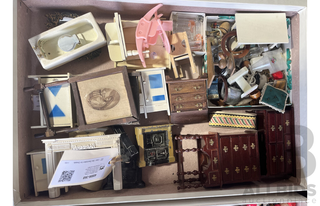Large Collection of Vintage and Antique Doll House Furniture and Accessories Includes Dol-Toi and German Stamped Items and More