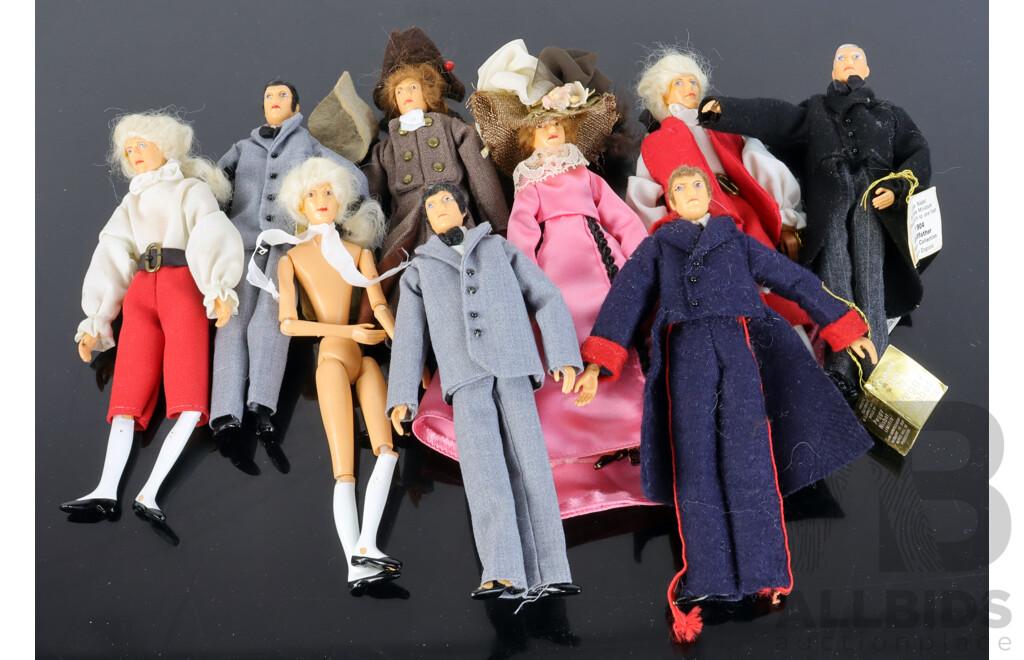 Collection of Nine Vintage English Peggy Nisbet Dolls From the Victorian Collection