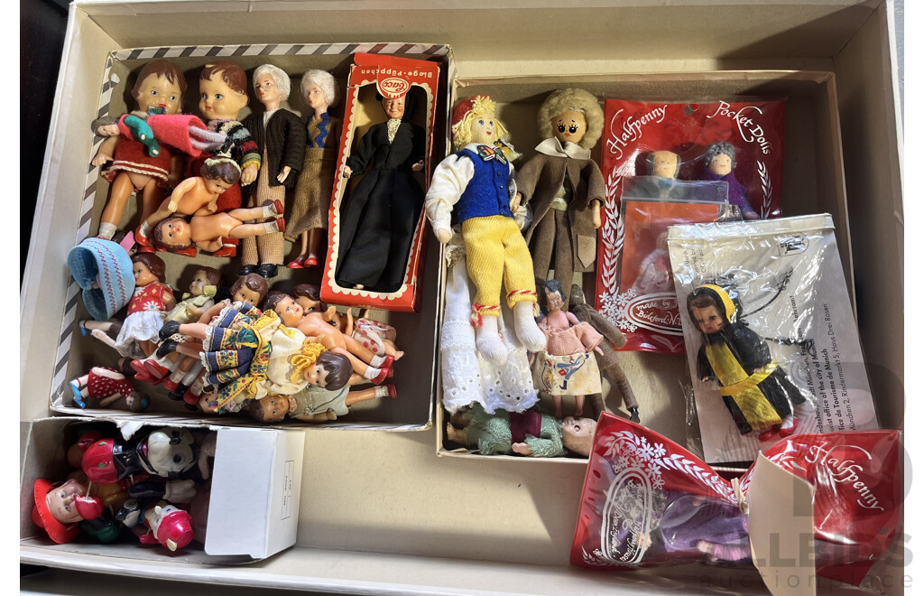 Collection of Vintage and Antique West German Dolls, English Pocket Dolls, Celluloid Pinocchio and More