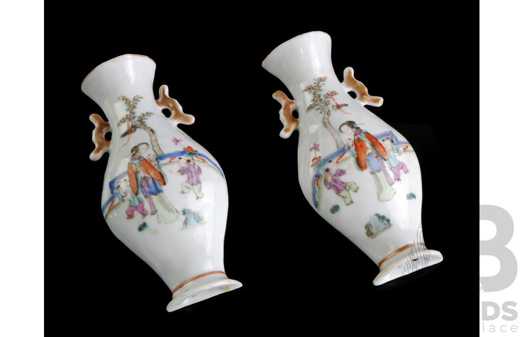 Pair Chinese Porcelain Wall Vases with Hand Painted  Decoration