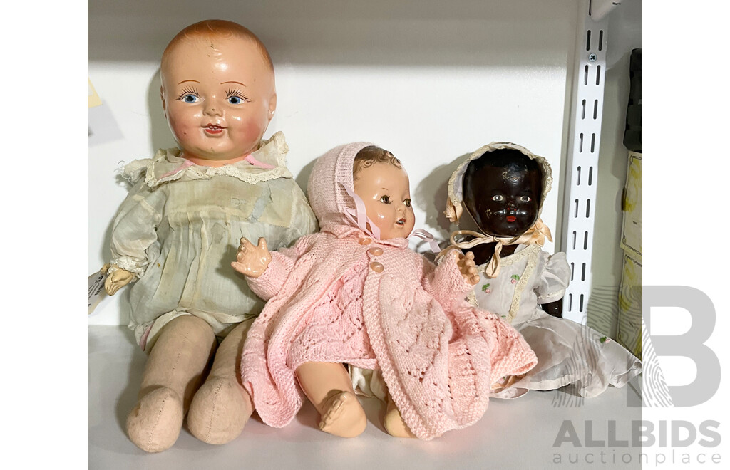 Collection of Three Vintage Composite Dolls Includes Black Baby Doll and More