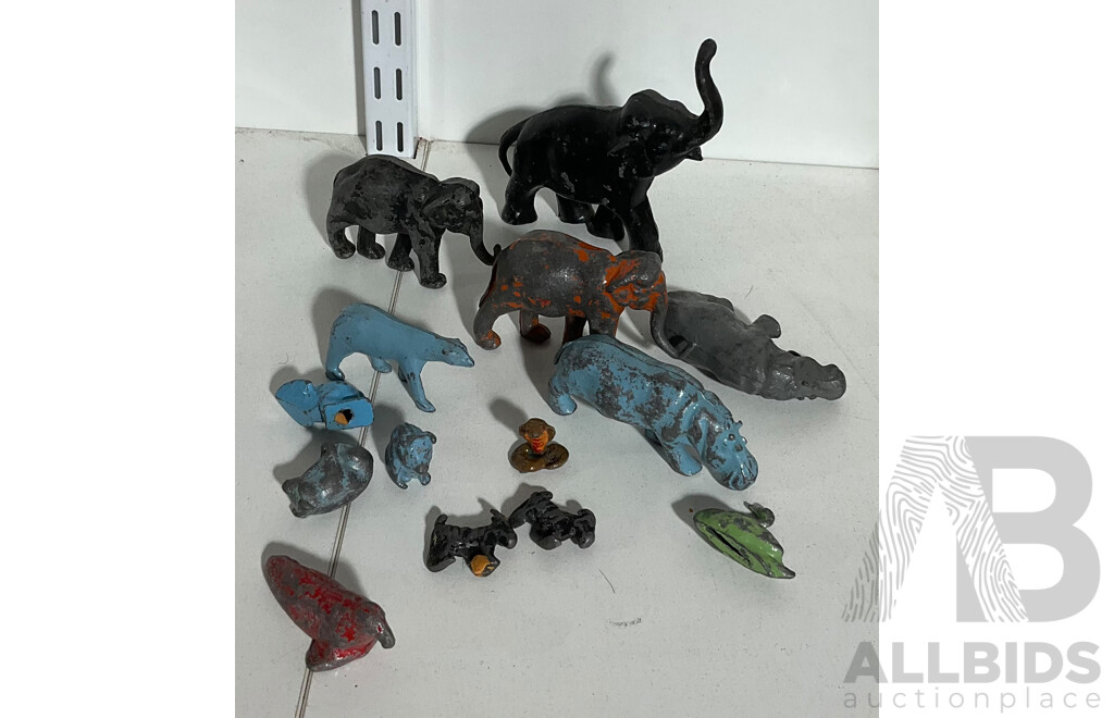 Quantity of Vintage Metal Animals Includes Elephants, Hippos, Seal and More