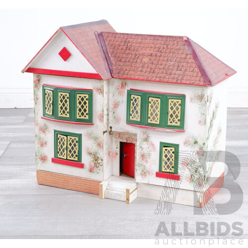 Vintage Two Story Doll House with Accessories, In the Style Amersham or Triang  Houses