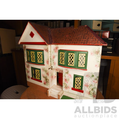 Vintage Two Story Doll House with Accessories, In the Style Amersham or Triang  Houses