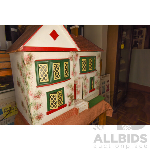 Vintage Two Story Doll House with Accessories, In the Style Amersham or Triang  Houses