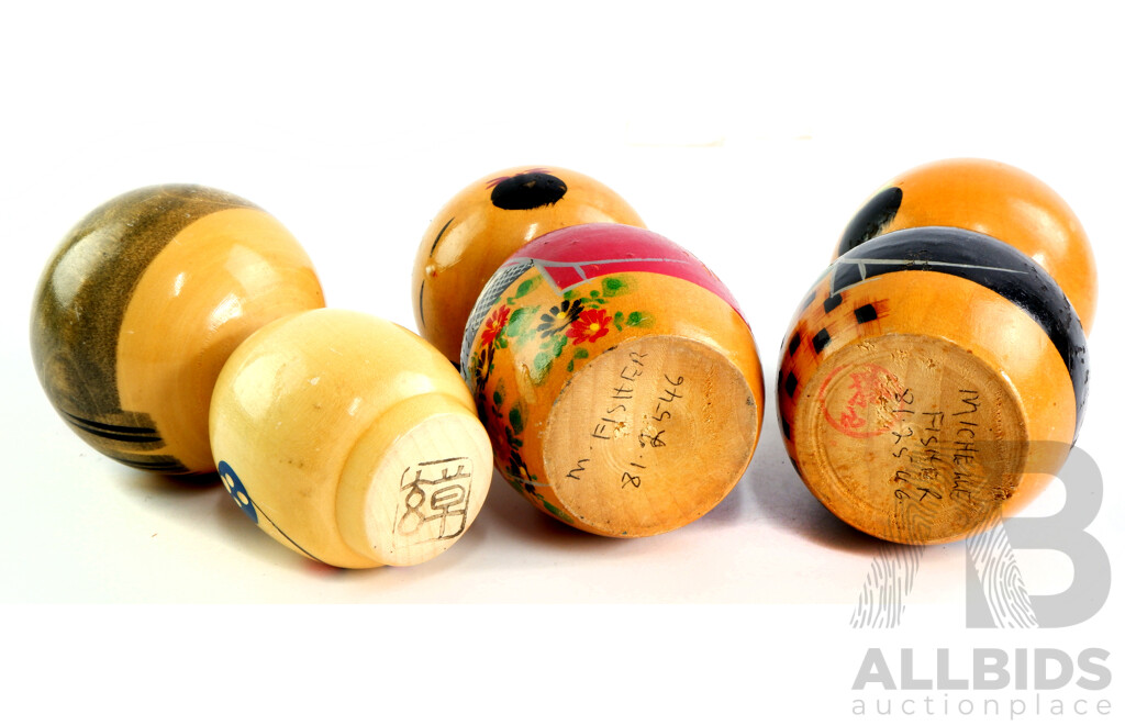 Collection of Three Vintage Painted Japanese Kokeshi Dolls