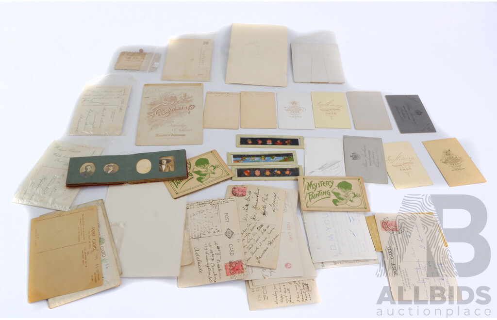 Collection of Vintage and Antique Ephemera Includes Photographs, Postcards, Magic Lantern Slides and More