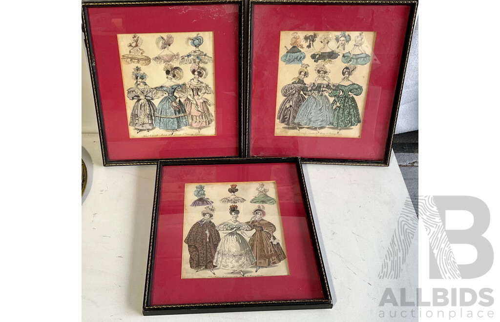 Three Antique Framed Prints From Ladies Fashion Magazines of the Time