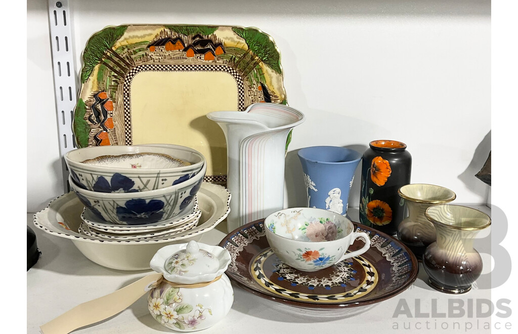 Collection Vintage Porcelain Including Wedgwood Jasperware, Meakin Dessert Set with Six Bowls and Serving Bowl and More