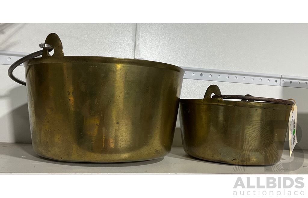 Two Vintage Brass Jam Pans Along