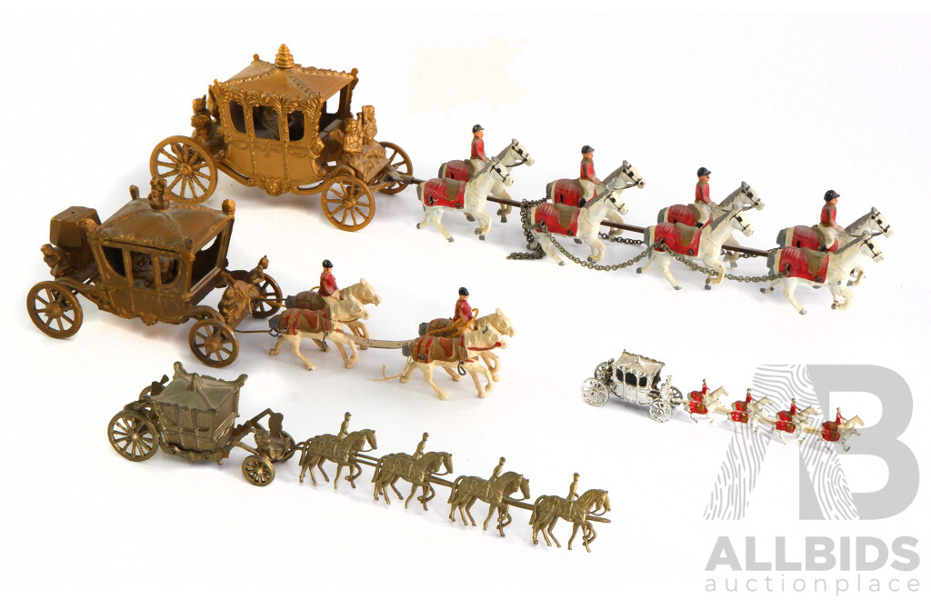 Collection Vintage Corronation Coaches Including 1953 Johillco Coach with Four Horses