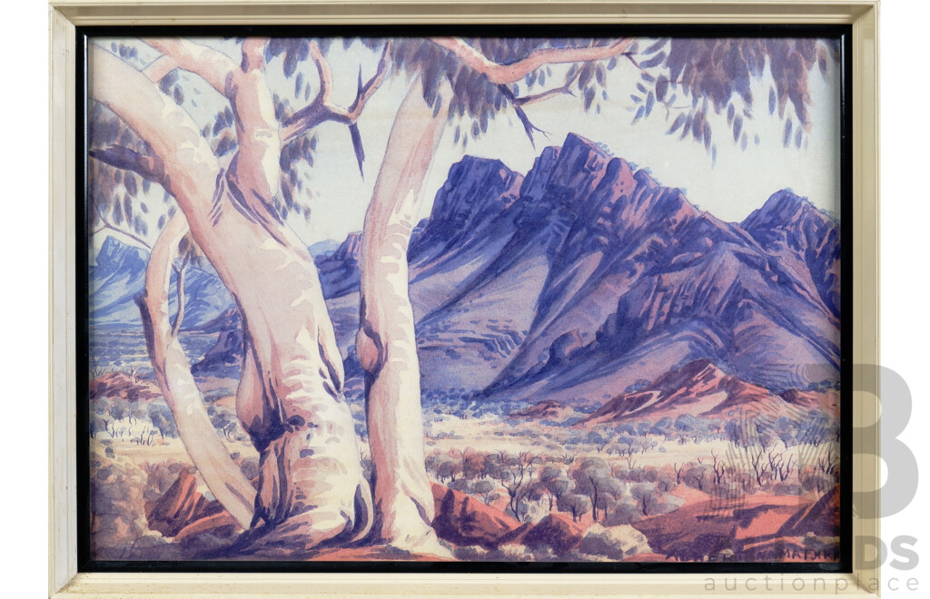 Framed Vintage Albert Namatjira Print, Mount Burt Range