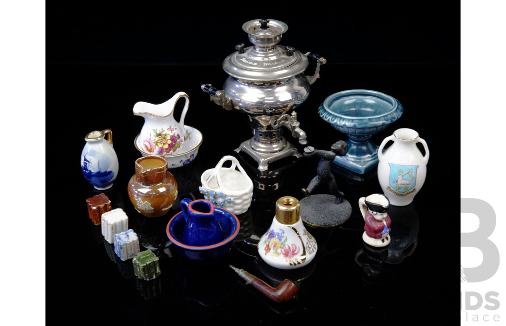 Nice Collection Dolls House Miniatures Including Doulton Lambeth Brown Jug, Limoges Twin Handled Vase, Russian Samovar and More