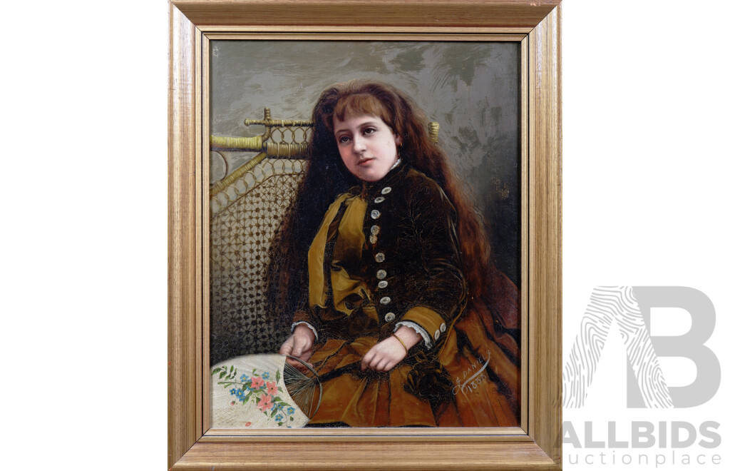 J. Daniels, Portrait of a Young Woman 1888, Hand-Finished Chromolithograph